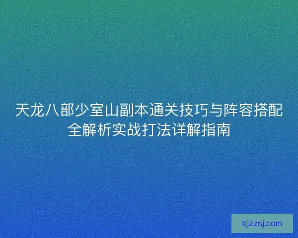 天龙八部少室山副本通关技巧与阵容搭配全解析实战打法详解指南