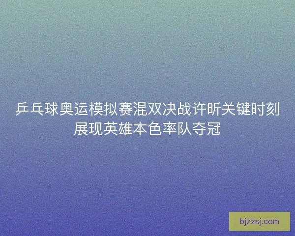 乒乓球奥运模拟赛混双决战许昕关键时刻展现英雄本色率队夺冠